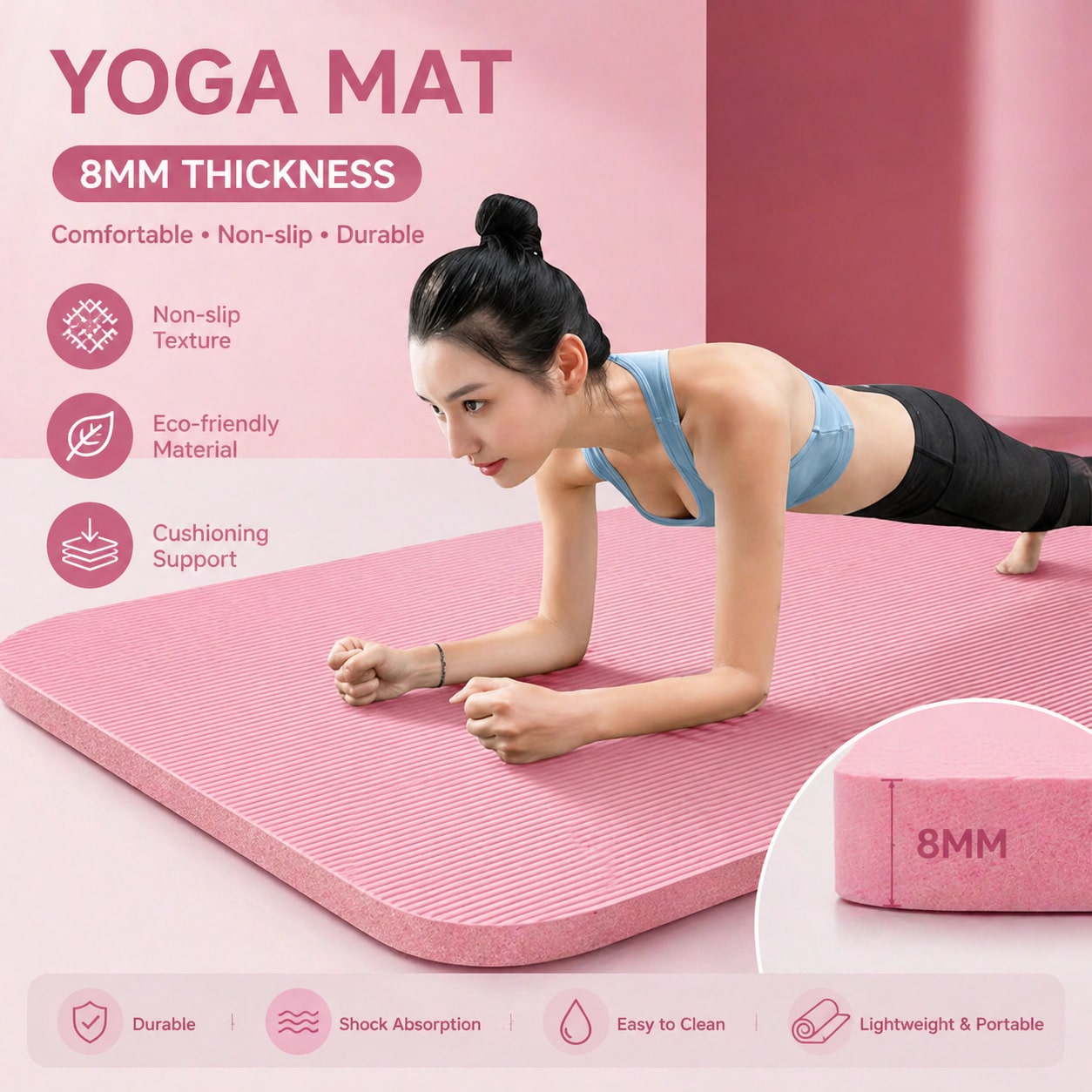 185*61CM Pink Non Slip Yoga Ma - огляд і ціна Yoga Daily Fitness